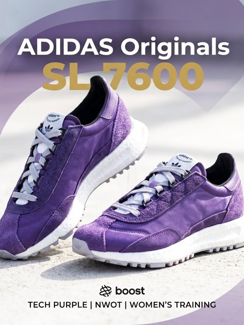 NWOT ADIDAS Originals SL 7600  Womens Trainers EG6815  Purple/White Size 6.5